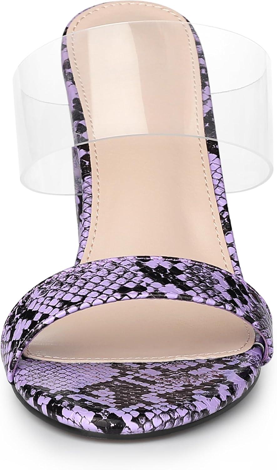 imageAllegra K Womens Snake Print Block Heel Snakeskin Heels Slide SandalsPurple