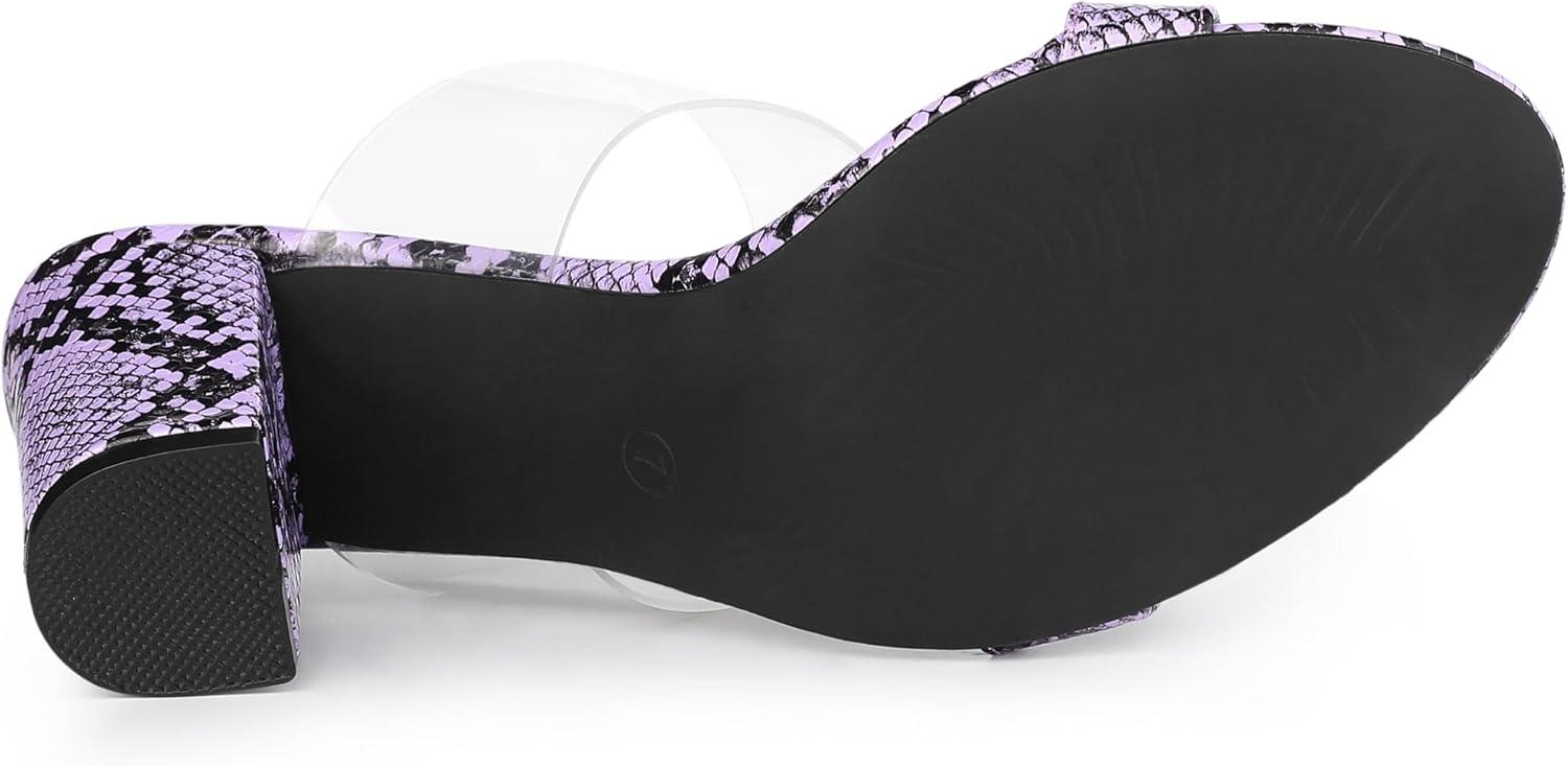 imageAllegra K Womens Snake Print Block Heel Snakeskin Heels Slide SandalsPurple