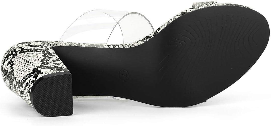 imageAllegra K Womens Snake Print Block Heel Snakeskin Heels Slide SandalsWhite Snakeskin