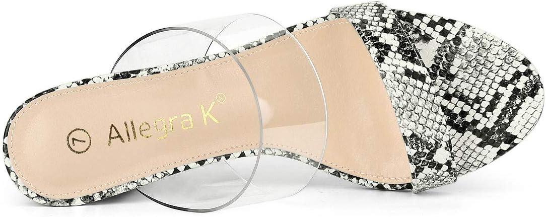 imageAllegra K Womens Snake Print Block Heel Snakeskin Heels Slide SandalsWhite Snakeskin