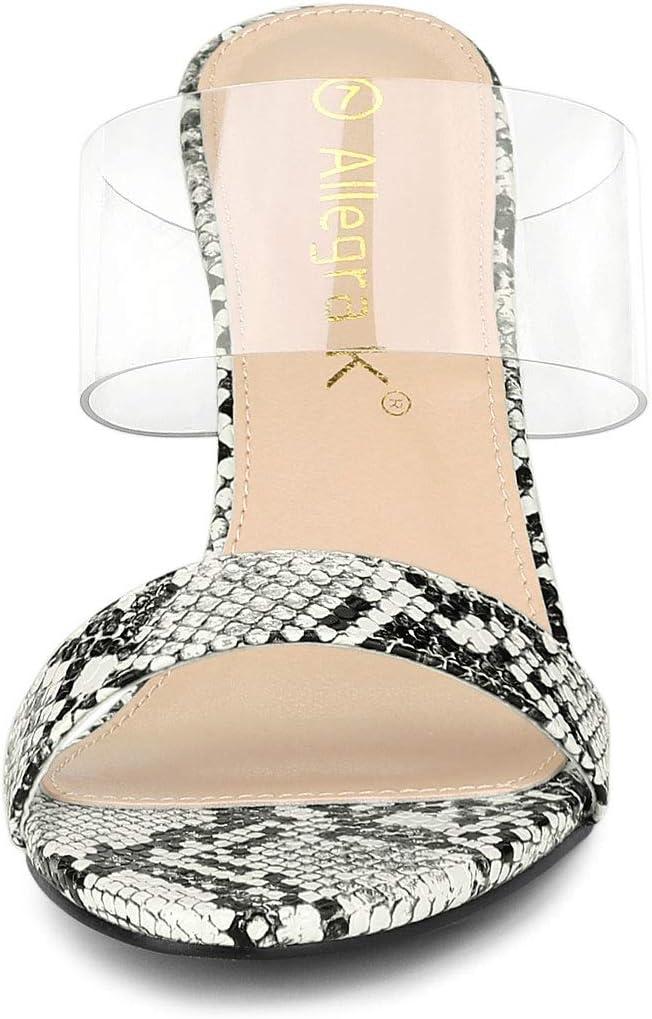 imageAllegra K Womens Snake Print Block Heel Snakeskin Heels Slide SandalsWhite Snakeskin