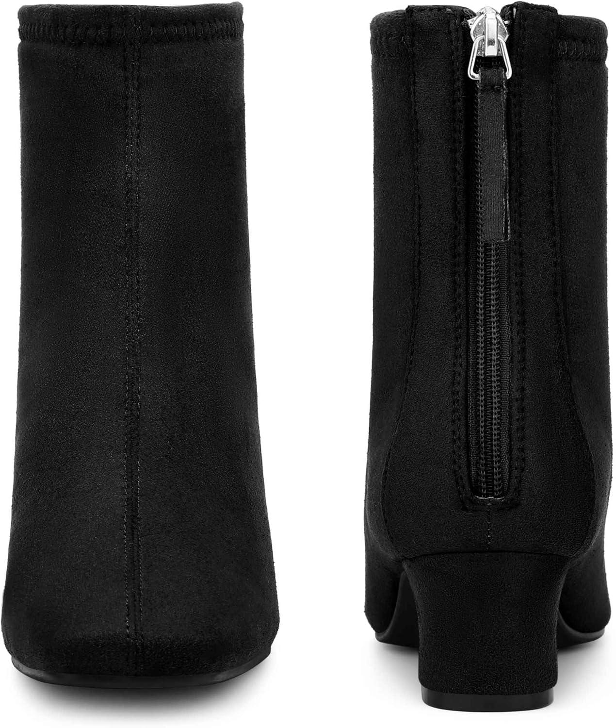 imageAllegra K Womens Square Toe Ankle Boots Chunky Low Heels BootsBlack