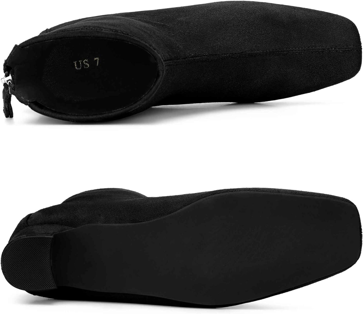 imageAllegra K Womens Square Toe Ankle Boots Chunky Low Heels BootsBlack