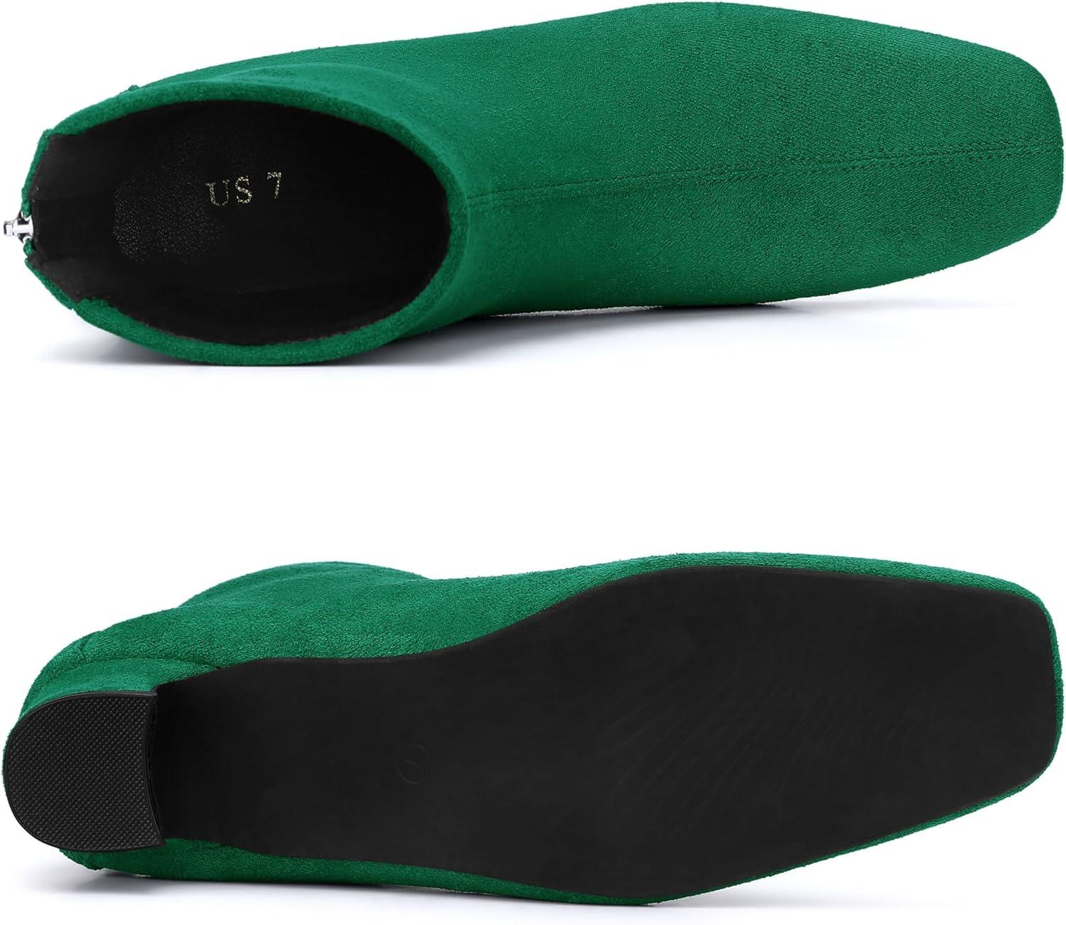 imageAllegra K Womens Square Toe Ankle Boots Chunky Low Heels BootsEmerald Green