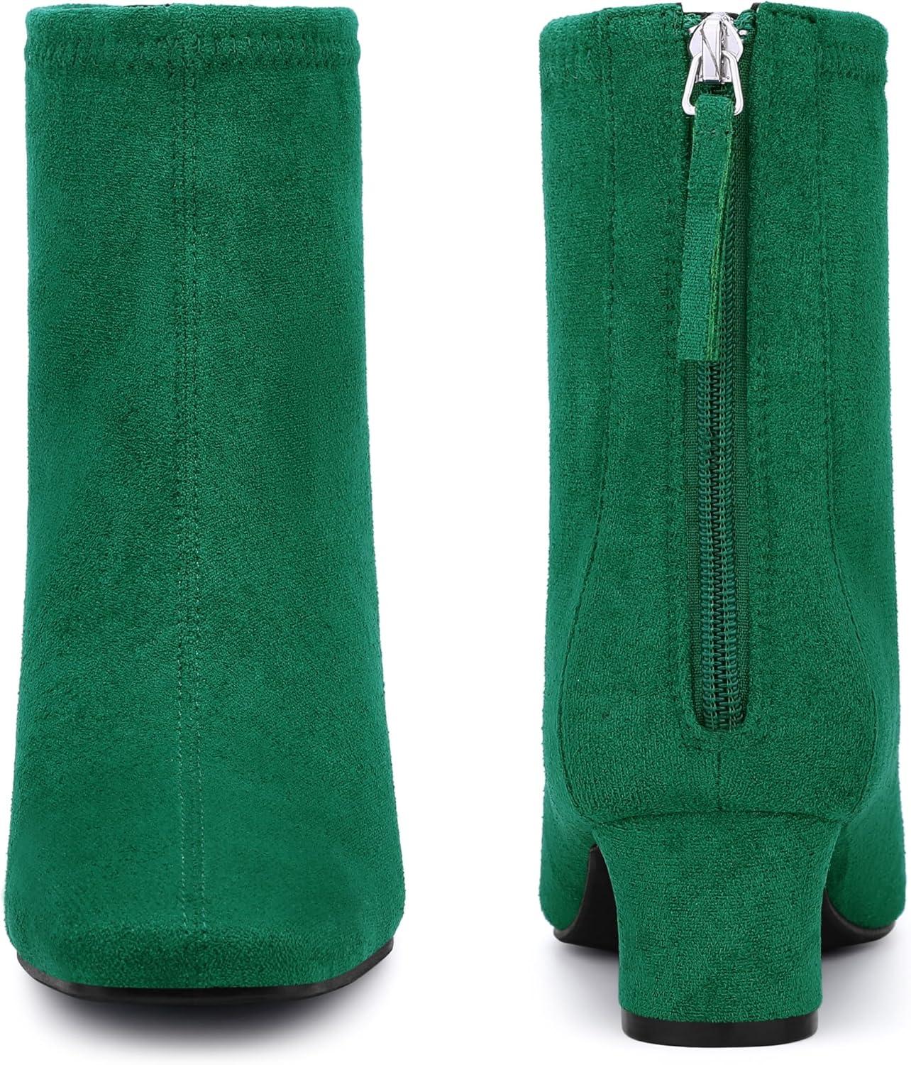 imageAllegra K Womens Square Toe Ankle Boots Chunky Low Heels BootsEmerald Green