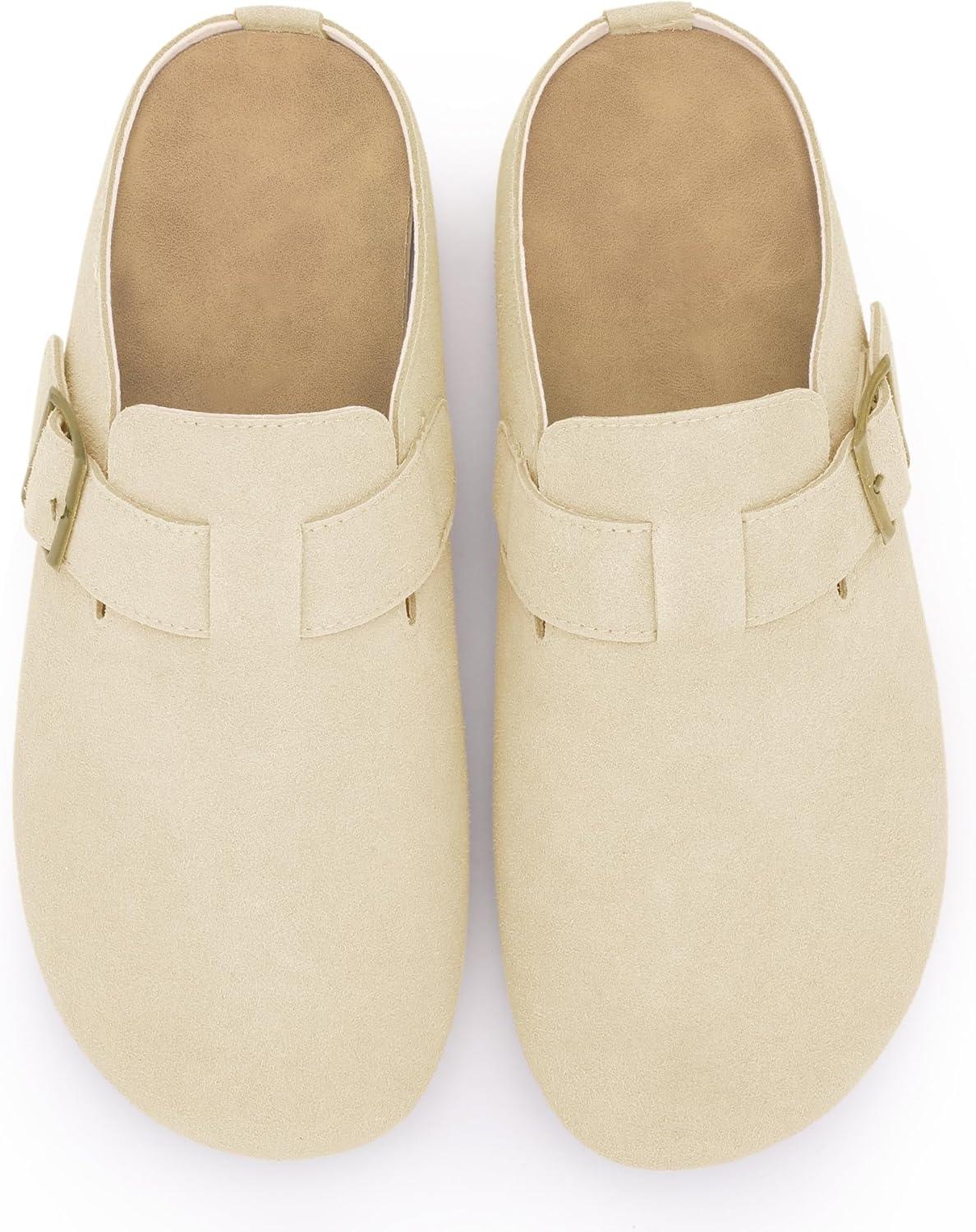 imageAllegra K Womens Suede Clogs Cork Platform Mules with Buckle Slip on SlippersBeige