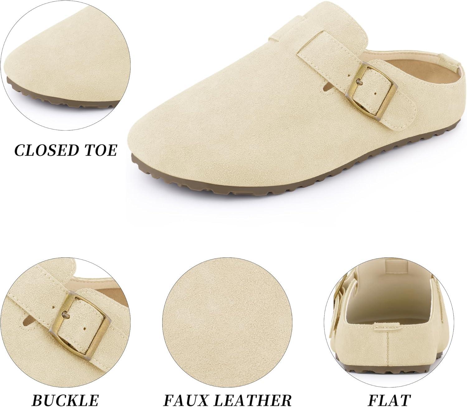 imageAllegra K Womens Suede Clogs Cork Platform Mules with Buckle Slip on SlippersBeige