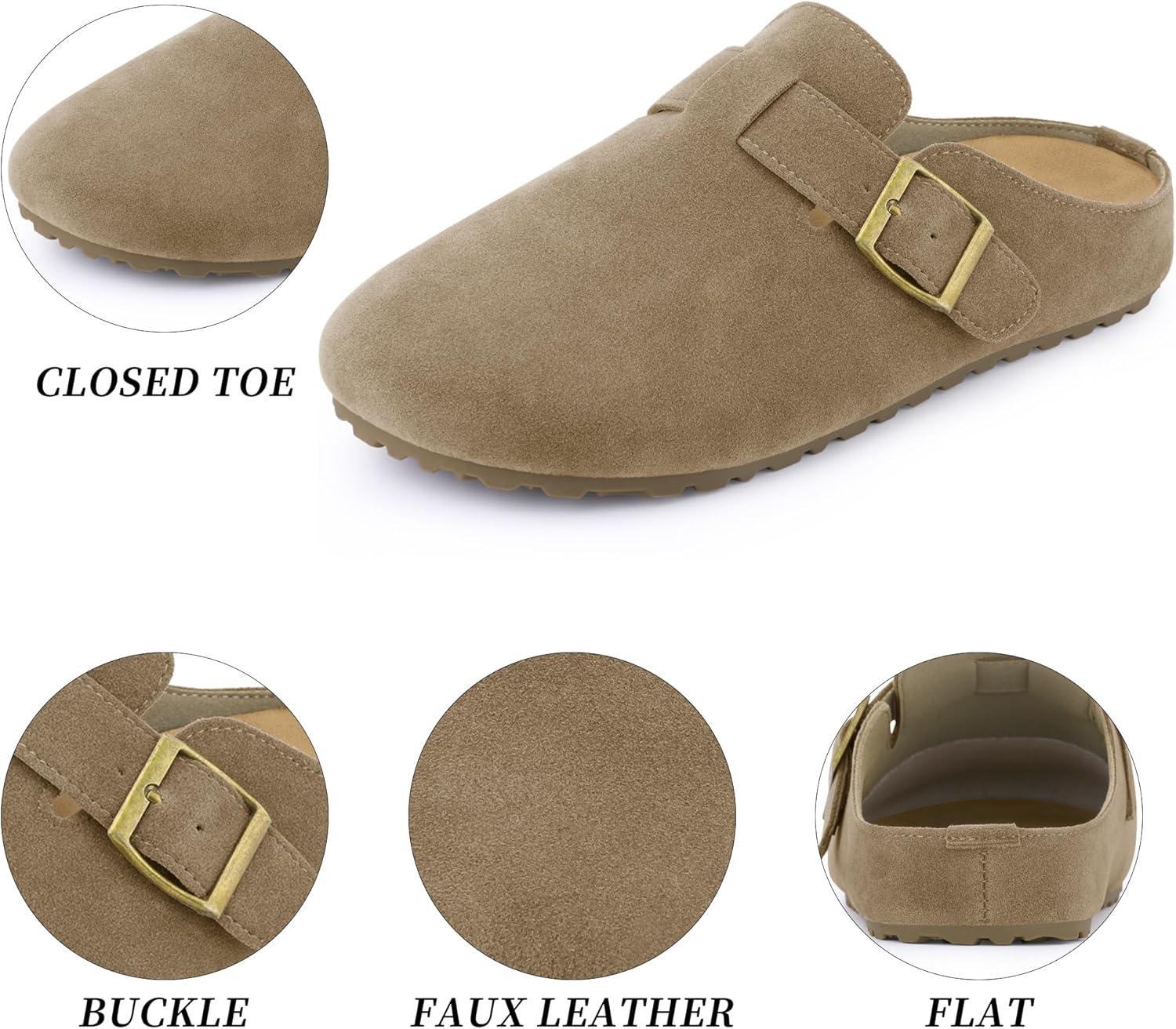 imageAllegra K Womens Suede Clogs Cork Platform Mules with Buckle Slip on SlippersKhaki