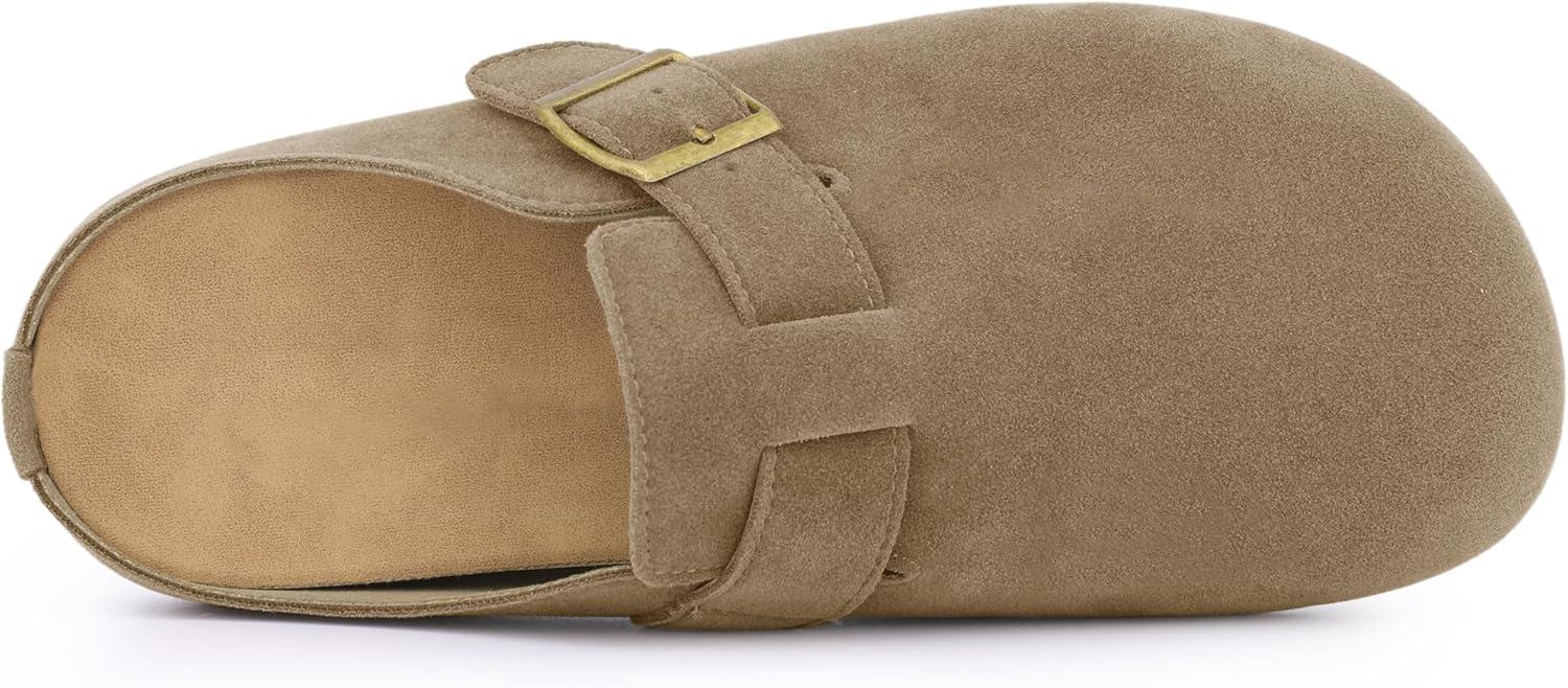 imageAllegra K Womens Suede Clogs Cork Platform Mules with Buckle Slip on SlippersKhaki