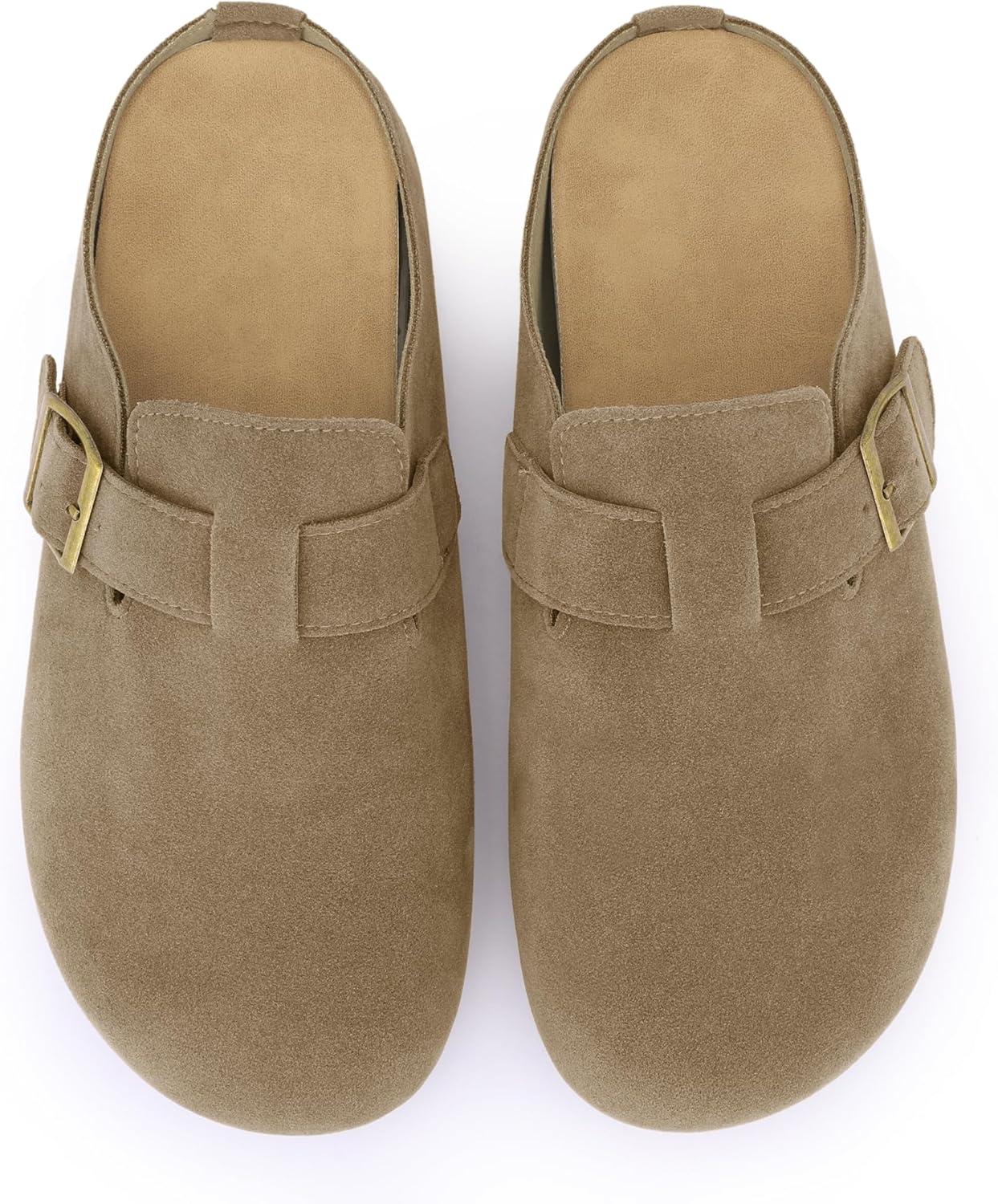 imageAllegra K Womens Suede Clogs Cork Platform Mules with Buckle Slip on SlippersKhaki