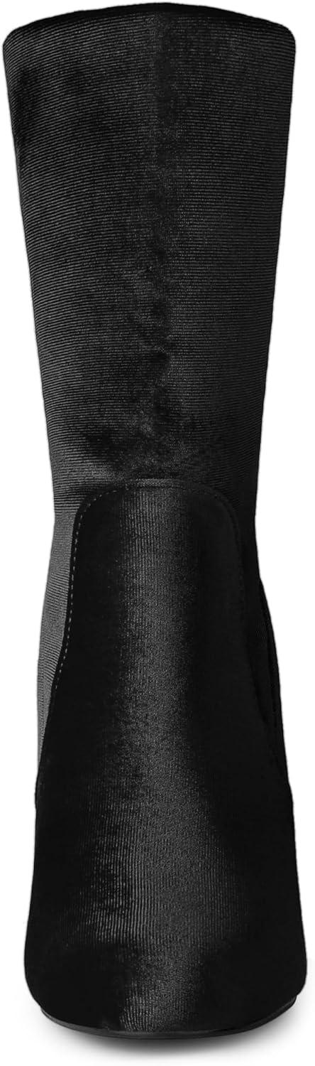 imageAllegra K Womens Velvet Round Toe Block Heels Foldable Mid Calf BootsBlack