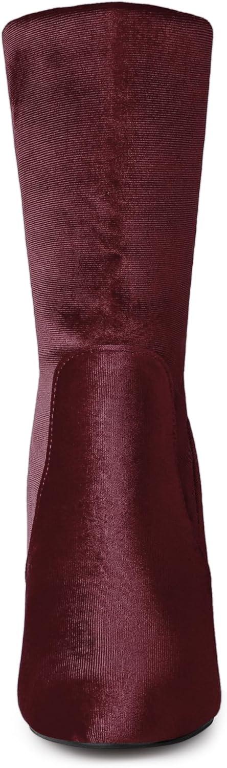 imageAllegra K Womens Velvet Round Toe Block Heels Foldable Mid Calf BootsBurgundy
