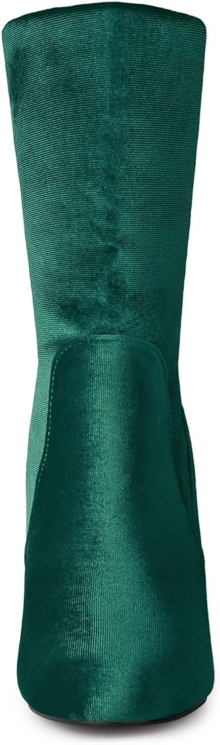 imageAllegra K Womens Velvet Round Toe Block Heels Foldable Mid Calf BootsGreen