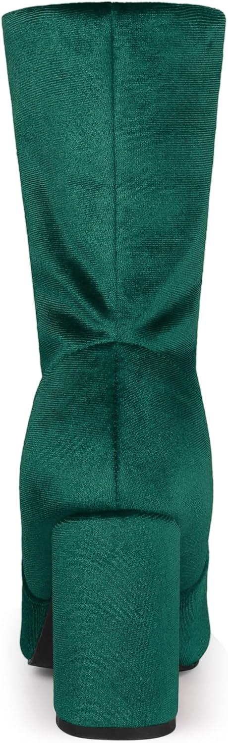 imageAllegra K Womens Velvet Round Toe Block Heels Foldable Mid Calf BootsGreen