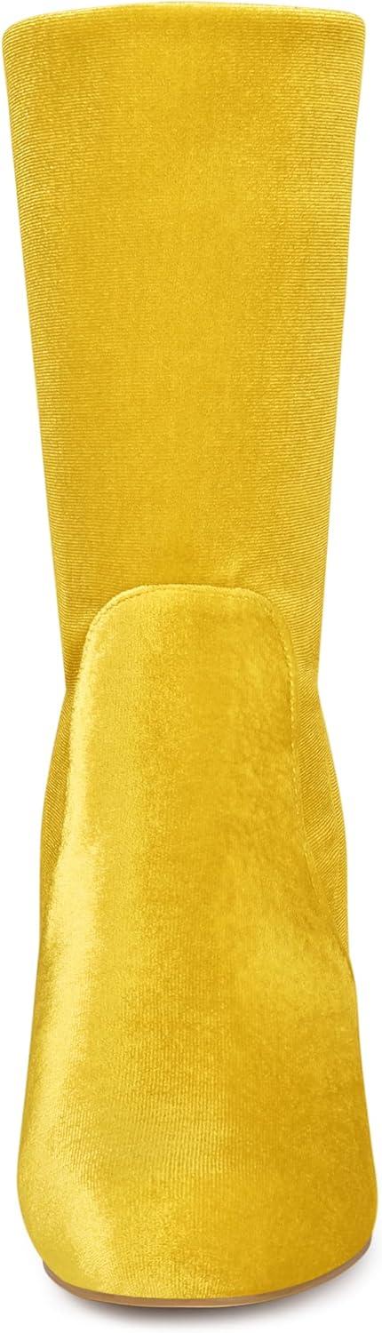 imageAllegra K Womens Velvet Round Toe Block Heels Foldable Mid Calf BootsYellow
