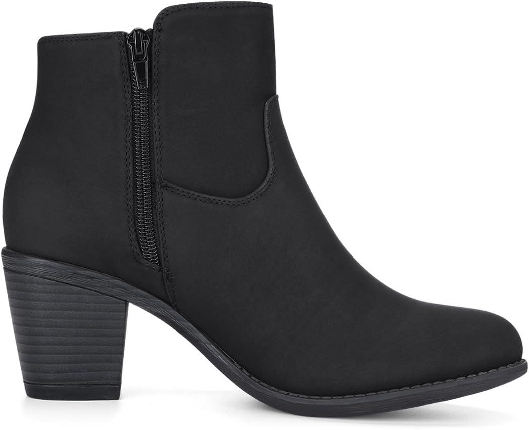 imageAllegra K Womenss Low Chunky Heel Side Zipper Ankle BootiesBlack