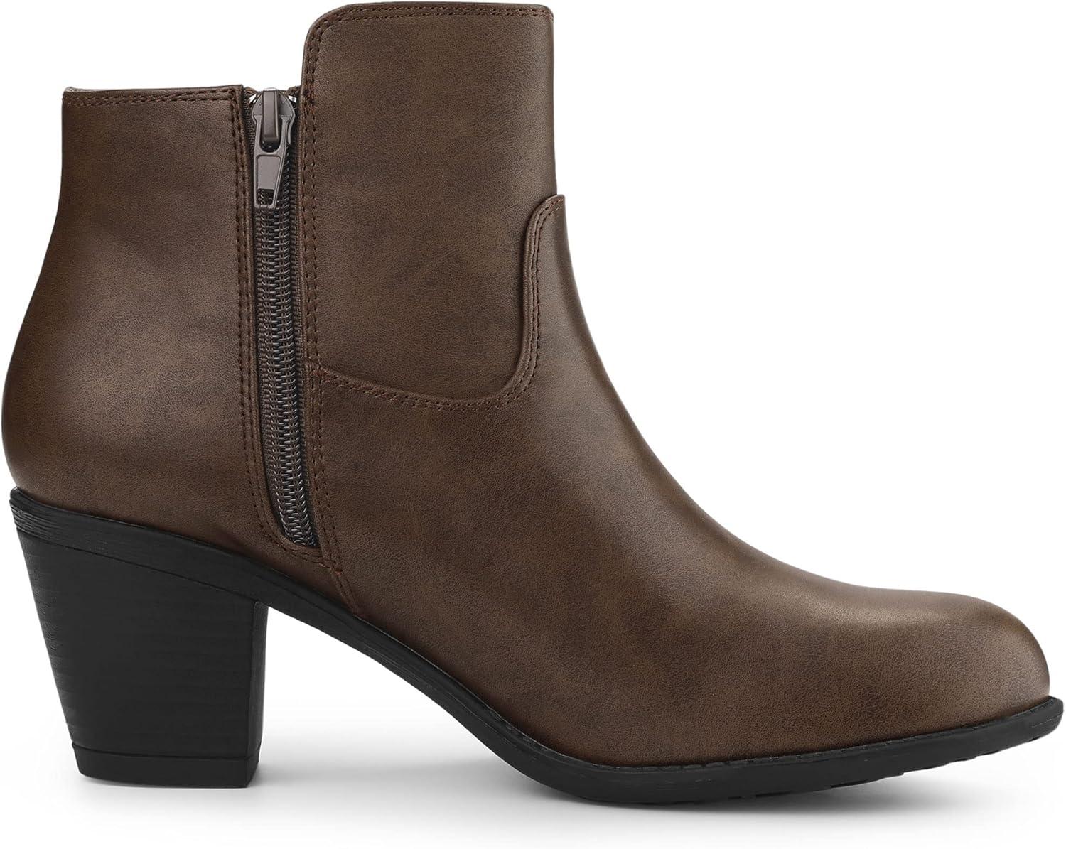 imageAllegra K Womenss Low Chunky Heel Side Zipper Ankle BootiesBrown