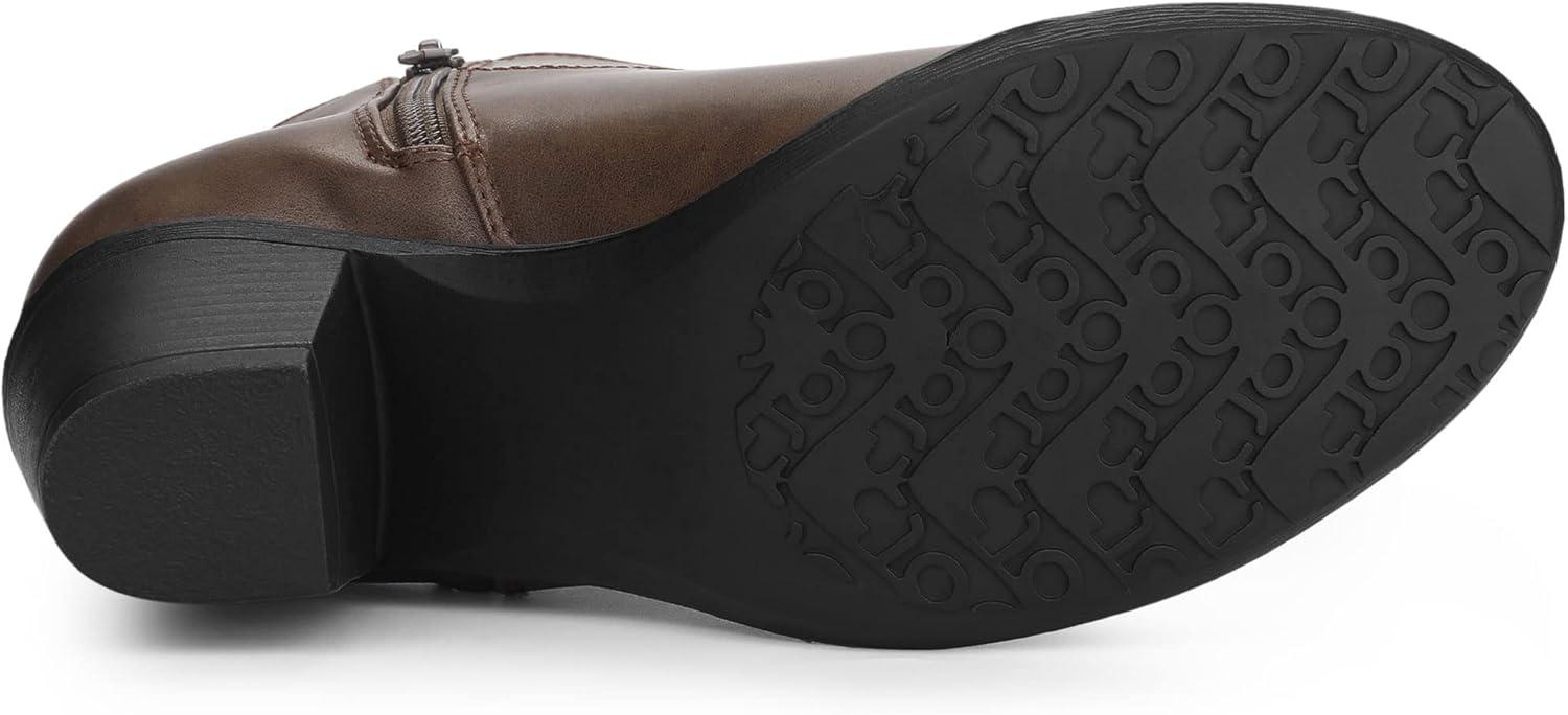 imageAllegra K Womenss Low Chunky Heel Side Zipper Ankle BootiesBrown