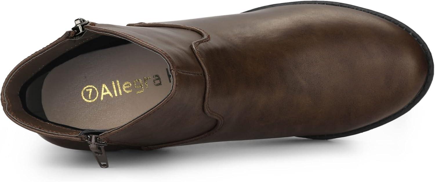 imageAllegra K Womenss Low Chunky Heel Side Zipper Ankle BootiesBrown