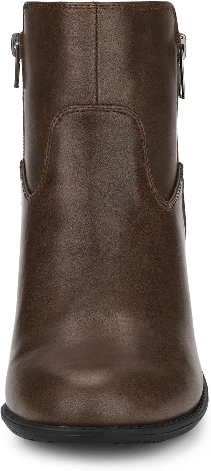 imageAllegra K Womenss Low Chunky Heel Side Zipper Ankle BootiesBrown