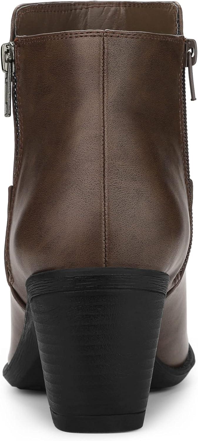 imageAllegra K Womenss Low Chunky Heel Side Zipper Ankle BootiesBrown
