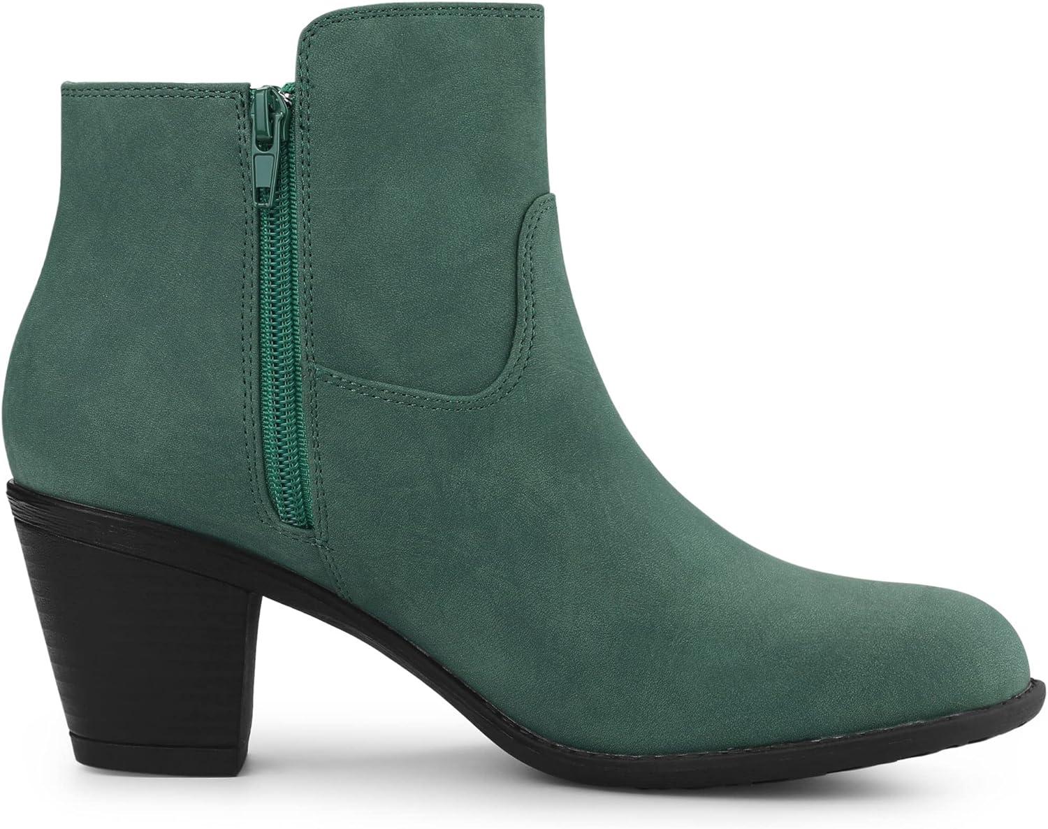 imageAllegra K Womenss Low Chunky Heel Side Zipper Ankle BootiesGreen