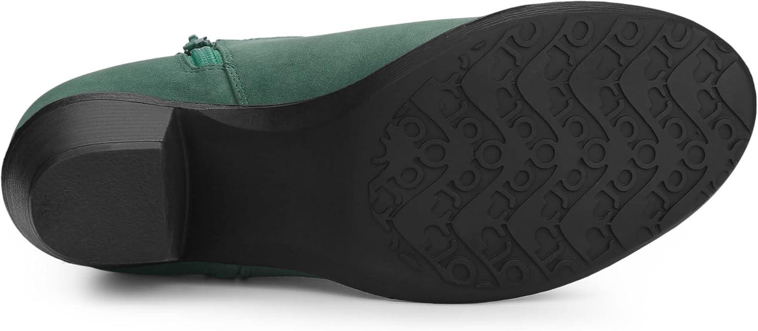 imageAllegra K Womenss Low Chunky Heel Side Zipper Ankle BootiesGreen