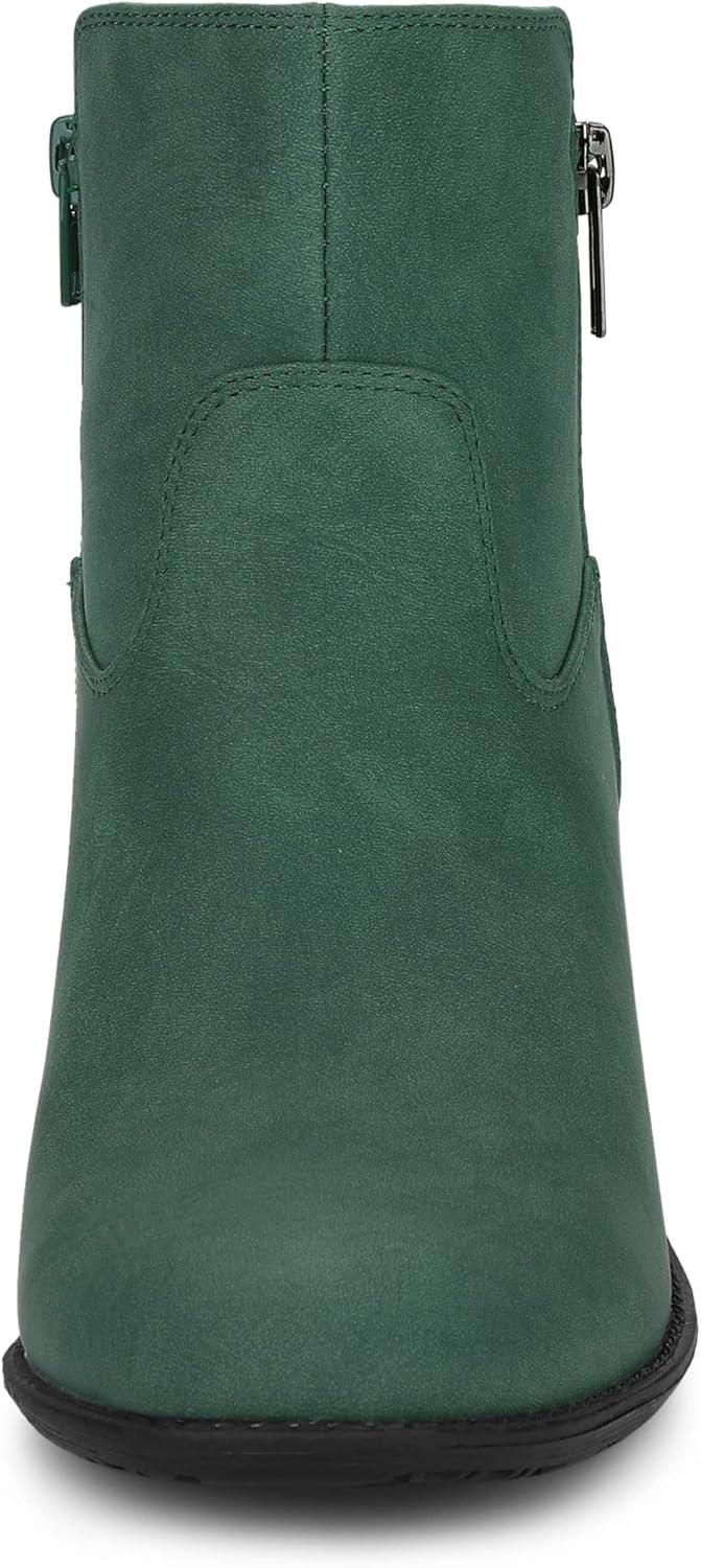 imageAllegra K Womenss Low Chunky Heel Side Zipper Ankle BootiesGreen