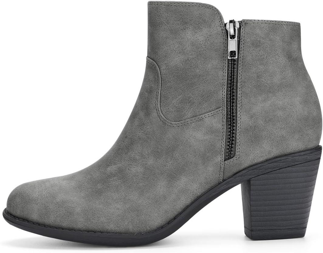 imageAllegra K Womenss Low Chunky Heel Side Zipper Ankle BootiesGrey