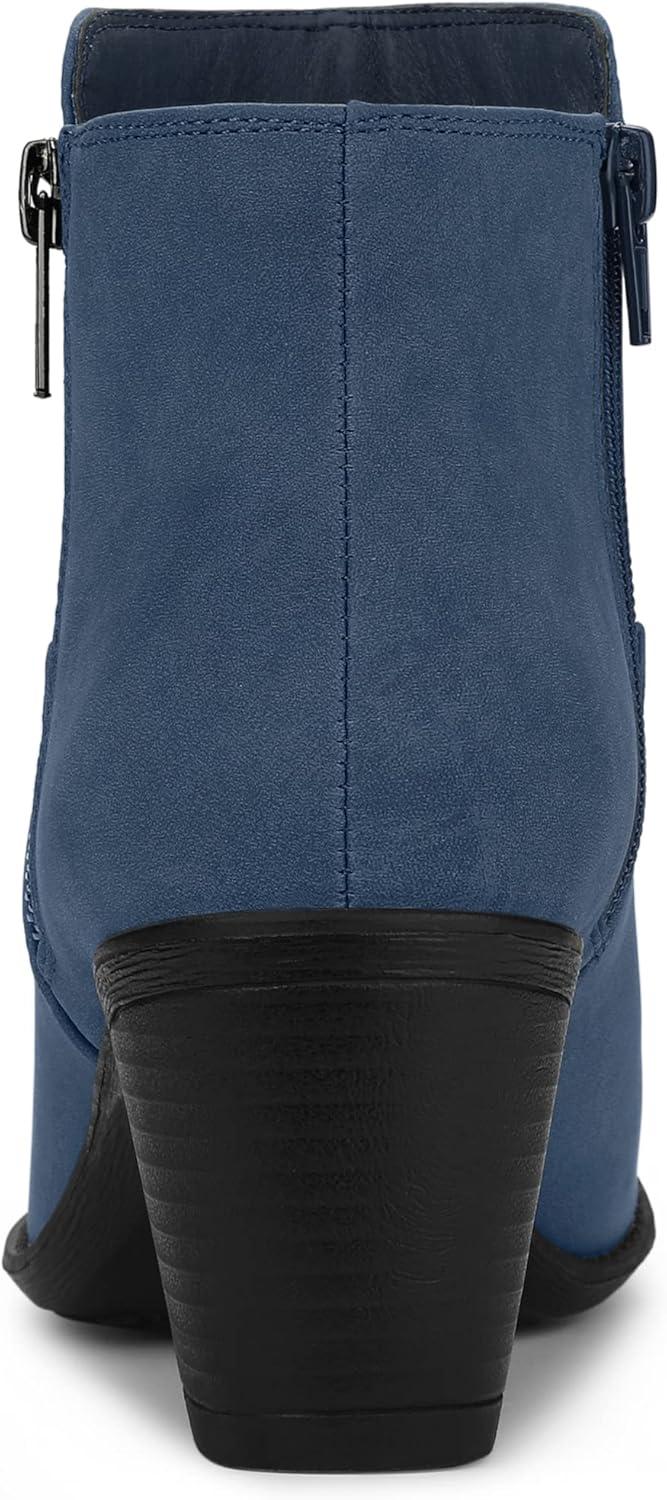 imageAllegra K Womenss Low Chunky Heel Side Zipper Ankle BootiesNavy Blue