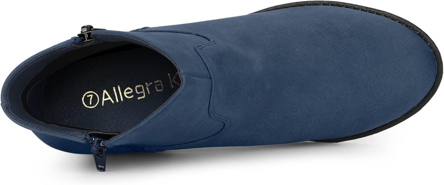 imageAllegra K Womenss Low Chunky Heel Side Zipper Ankle BootiesNavy Blue