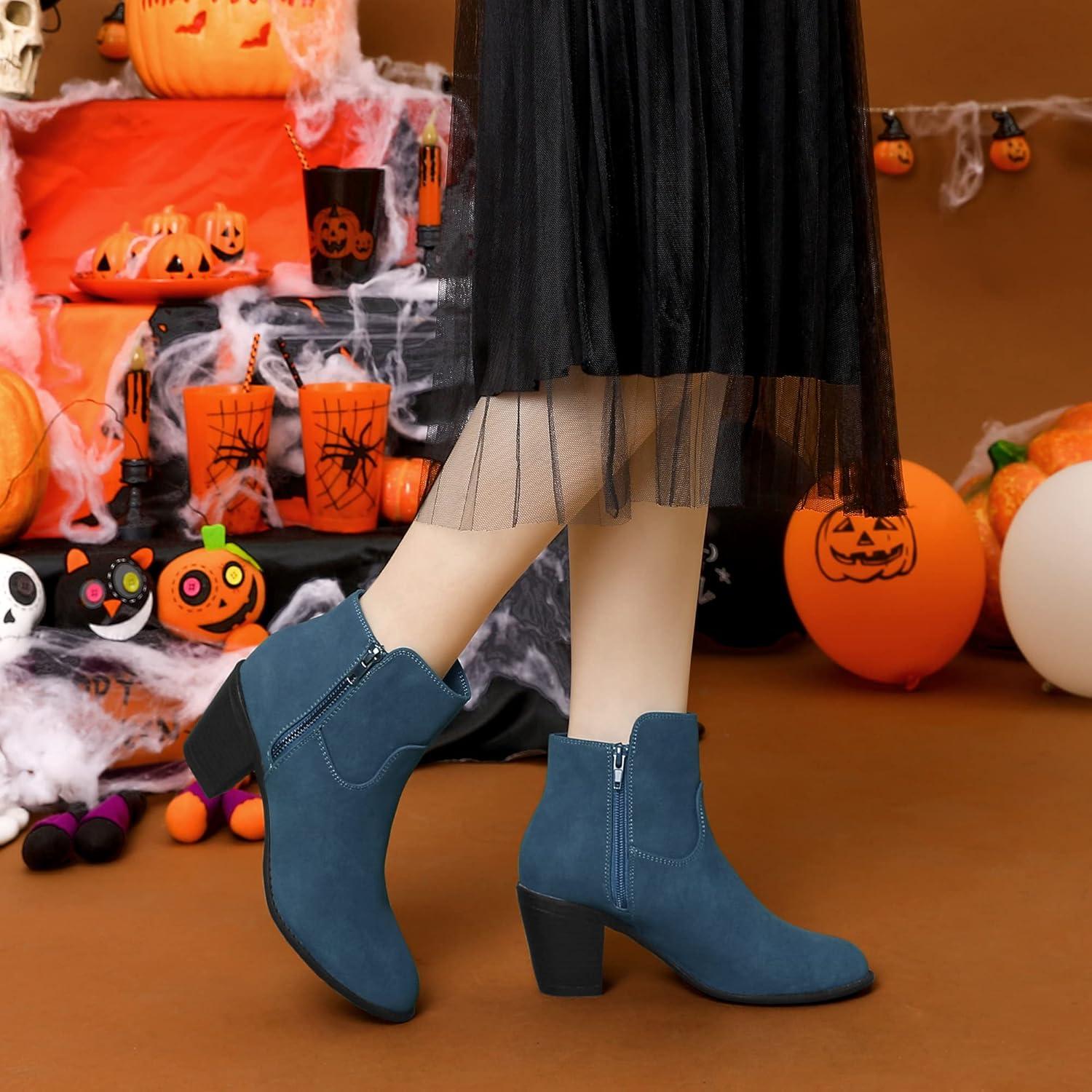 imageAllegra K Womenss Low Chunky Heel Side Zipper Ankle BootiesNavy Blue