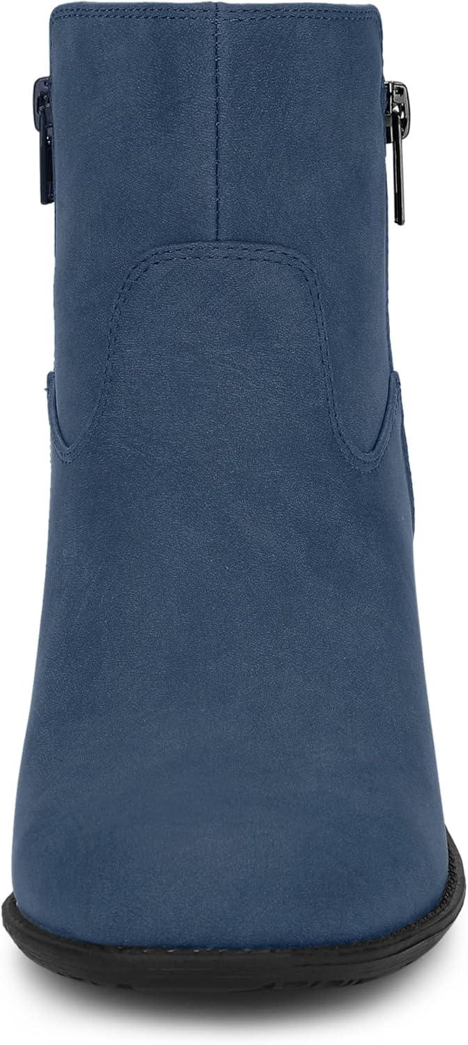 imageAllegra K Womenss Low Chunky Heel Side Zipper Ankle BootiesNavy Blue