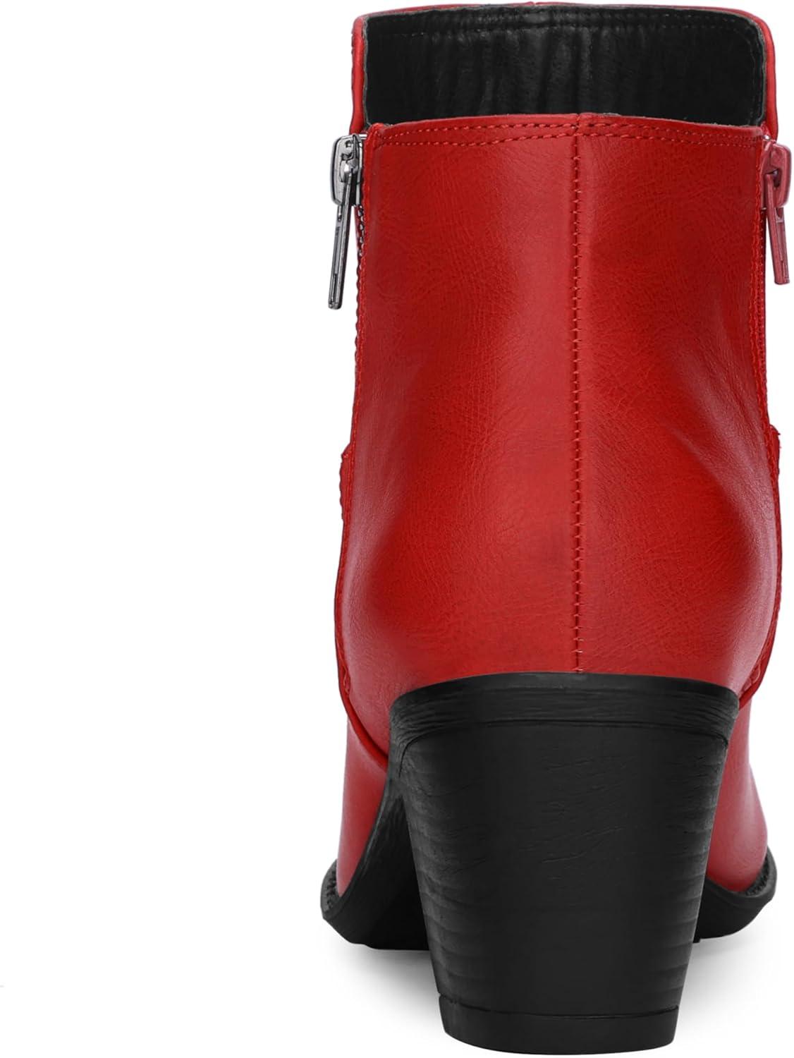 imageAllegra K Womenss Low Chunky Heel Side Zipper Ankle BootiesRed