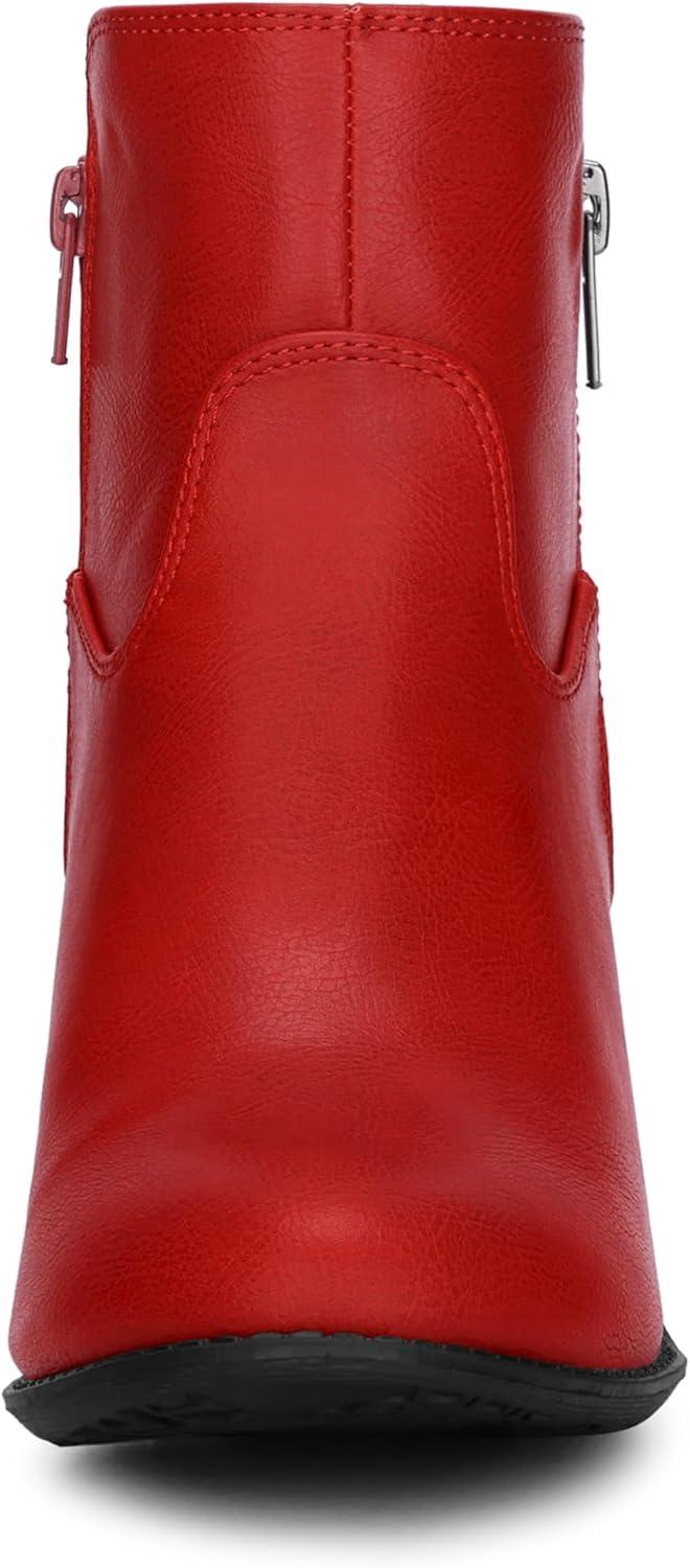 imageAllegra K Womenss Low Chunky Heel Side Zipper Ankle BootiesRed