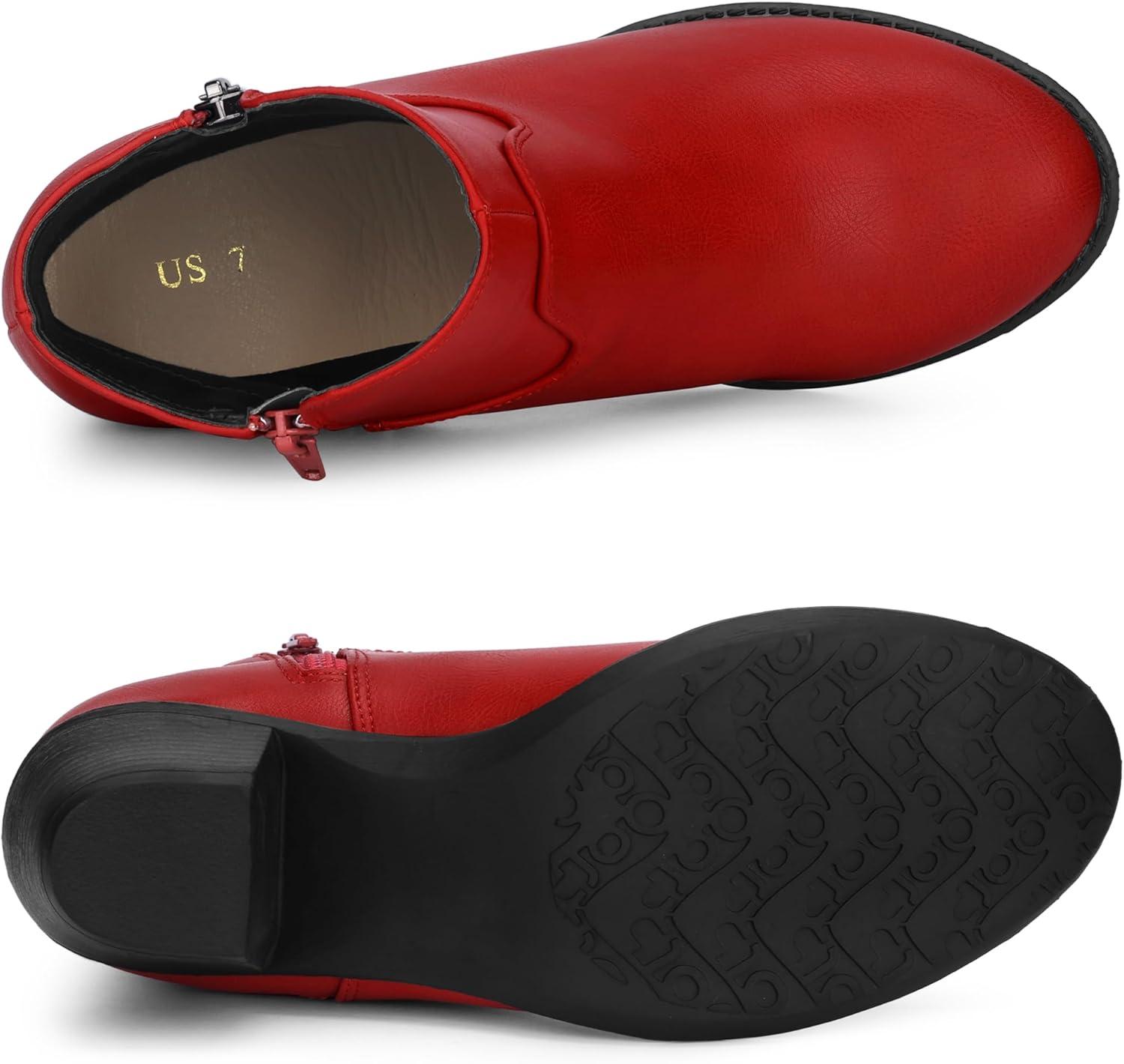 imageAllegra K Womenss Low Chunky Heel Side Zipper Ankle BootiesRed