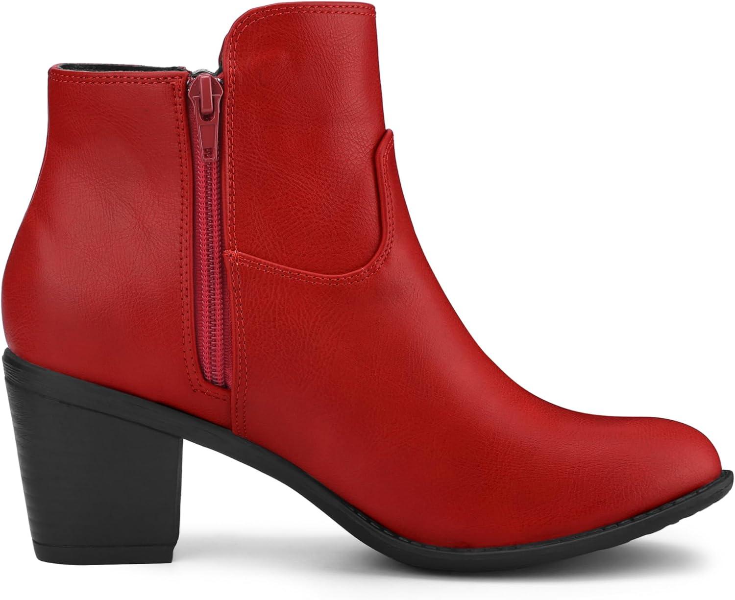 imageAllegra K Womenss Low Chunky Heel Side Zipper Ankle BootiesRed