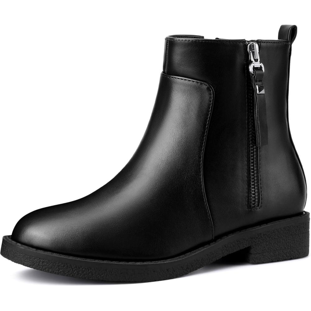 imageAllegra K Round Toe Zipper Chunky Low Heel Ankle Boots for WomenBlack