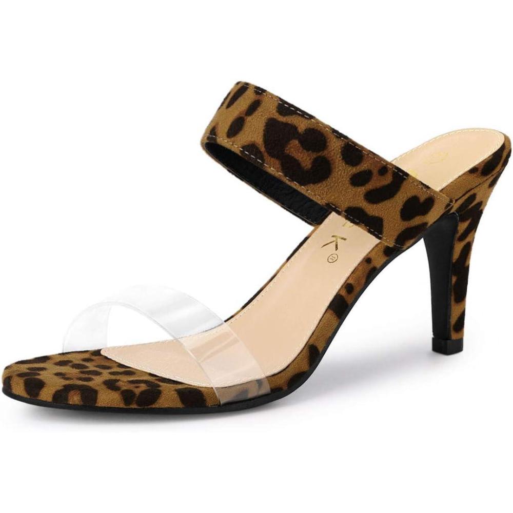 imageAllegra K Womens Clear Strap Stiletto Heel Slides SandalsLeopard