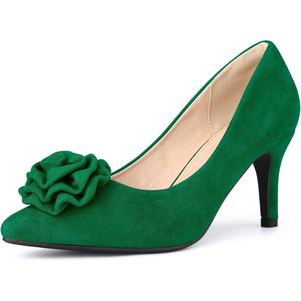 imageAllegra K Womens Flower Closed Pointed Toe Stiletto Heels Shoes PumpsGreen