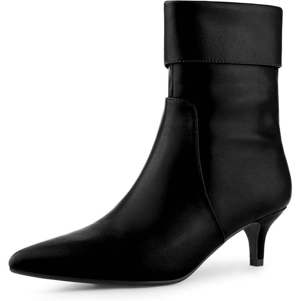 imageAllegra K Womens Pointed Toe Side Zip Kitten Heel Ankle BootsBlack