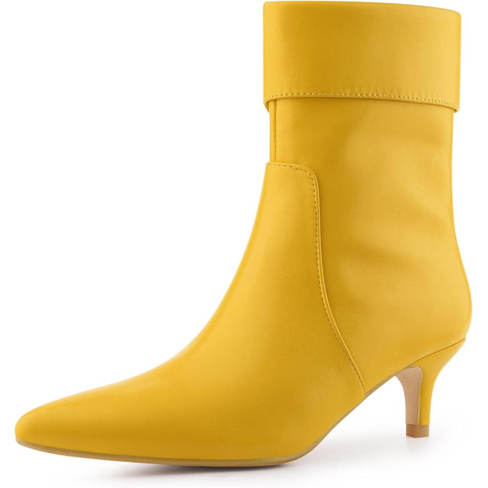 imageAllegra K Womens Pointed Toe Side Zip Kitten Heel Ankle BootsYellow