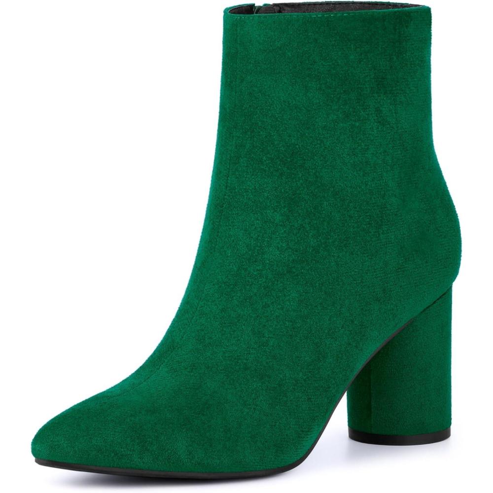 imageAllegra K Womens Pointy Toe Side Zip Block Heel Ankle BootsEmerald Green