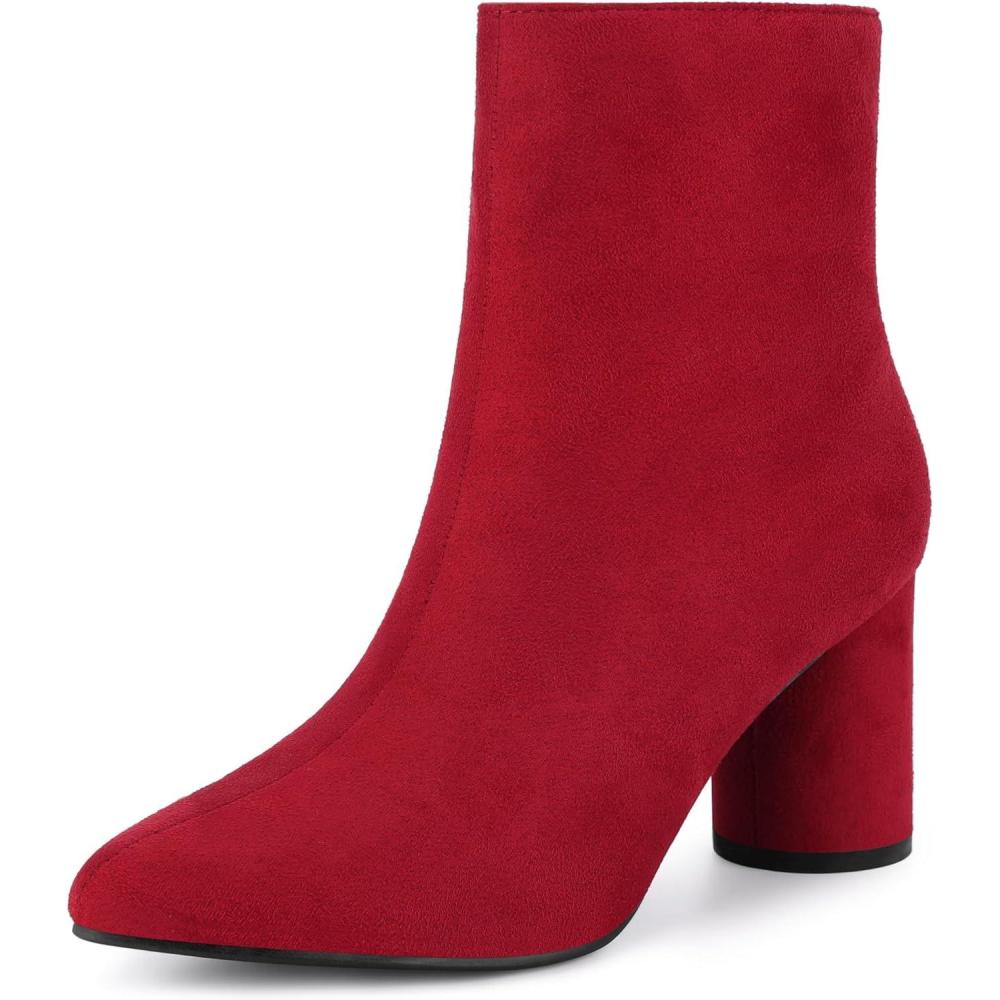 imageAllegra K Womens Pointy Toe Side Zip Block Heel Ankle BootsRed