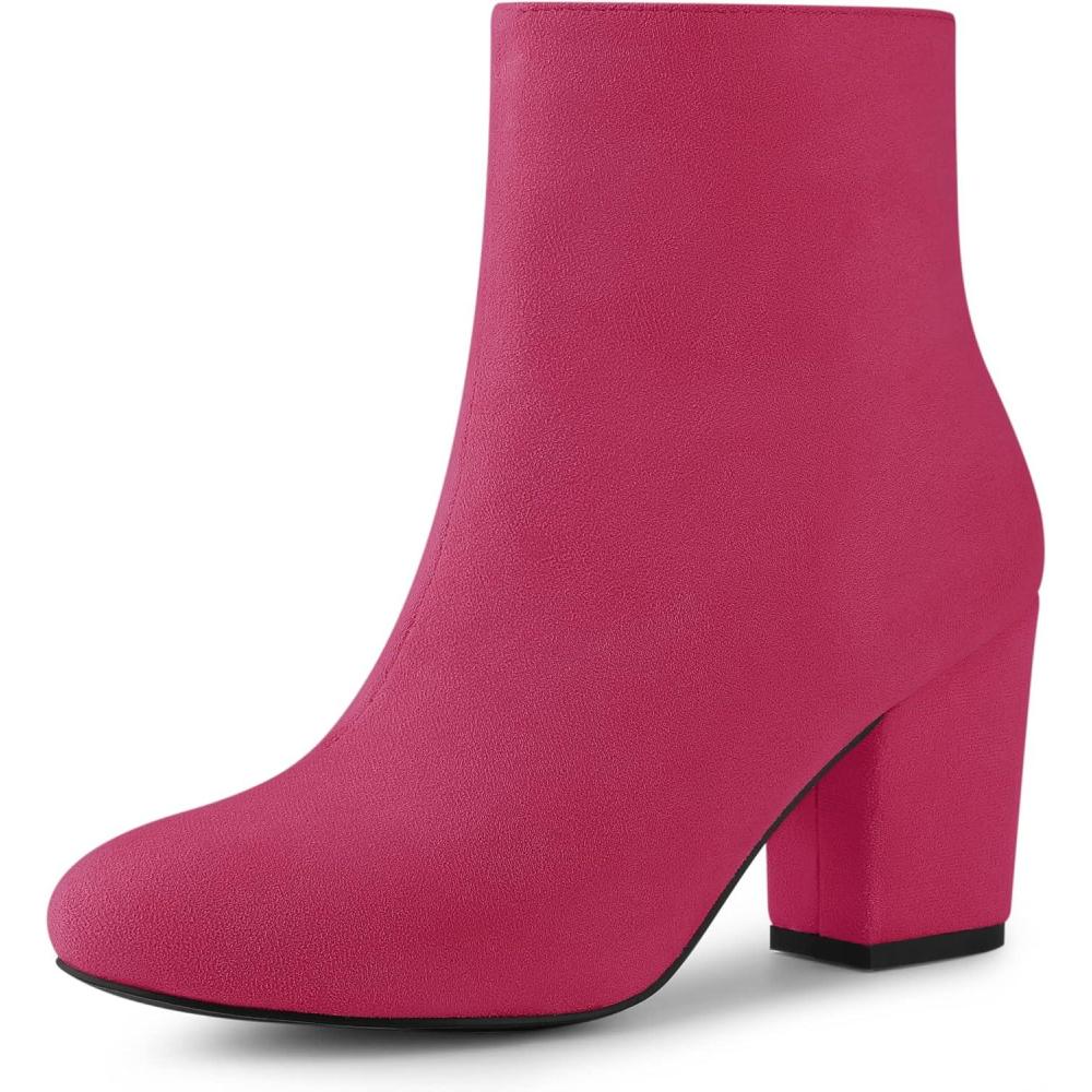 imageAllegra K Womens Round Toe Chunky Heel Ankle BootsHot Pink