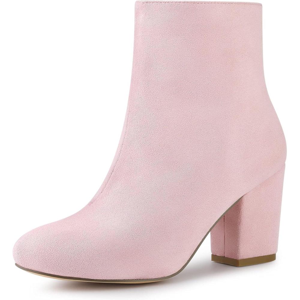 imageAllegra K Womens Round Toe Chunky Heel Ankle BootsPink