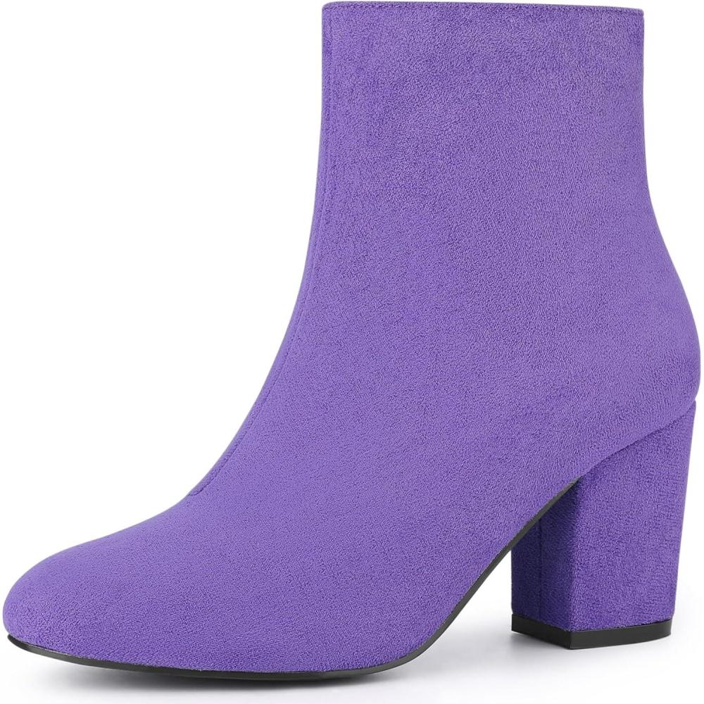 imageAllegra K Womens Round Toe Chunky Heel Ankle BootsPurple