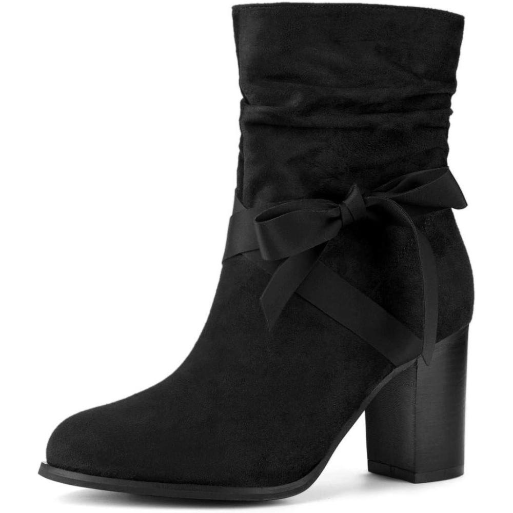 imageAllegra K Womens Slouch Chunky Heel Ankle BootsBlack