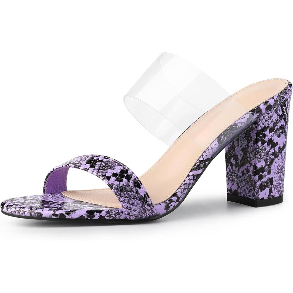 imageAllegra K Womens Snake Print Block Heel Snakeskin Heels Slide SandalsPurple