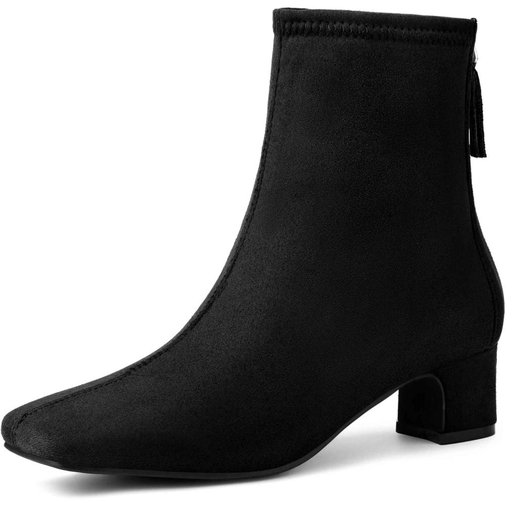 imageAllegra K Womens Square Toe Ankle Boots Chunky Low Heels BootsBlack